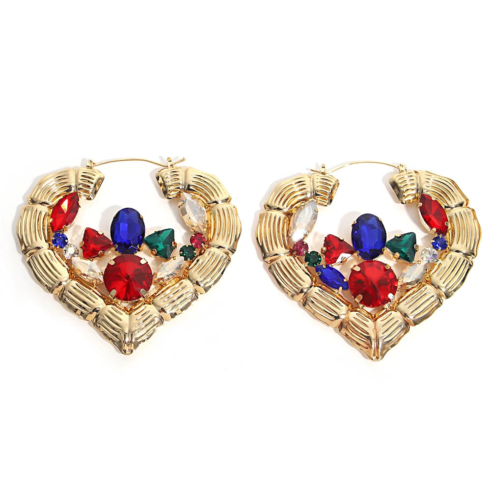 Colored Rhinestone Bamboo Earrings