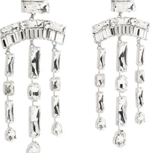 Load image into Gallery viewer, Long Crystal Tassel Rectangular Earrings
