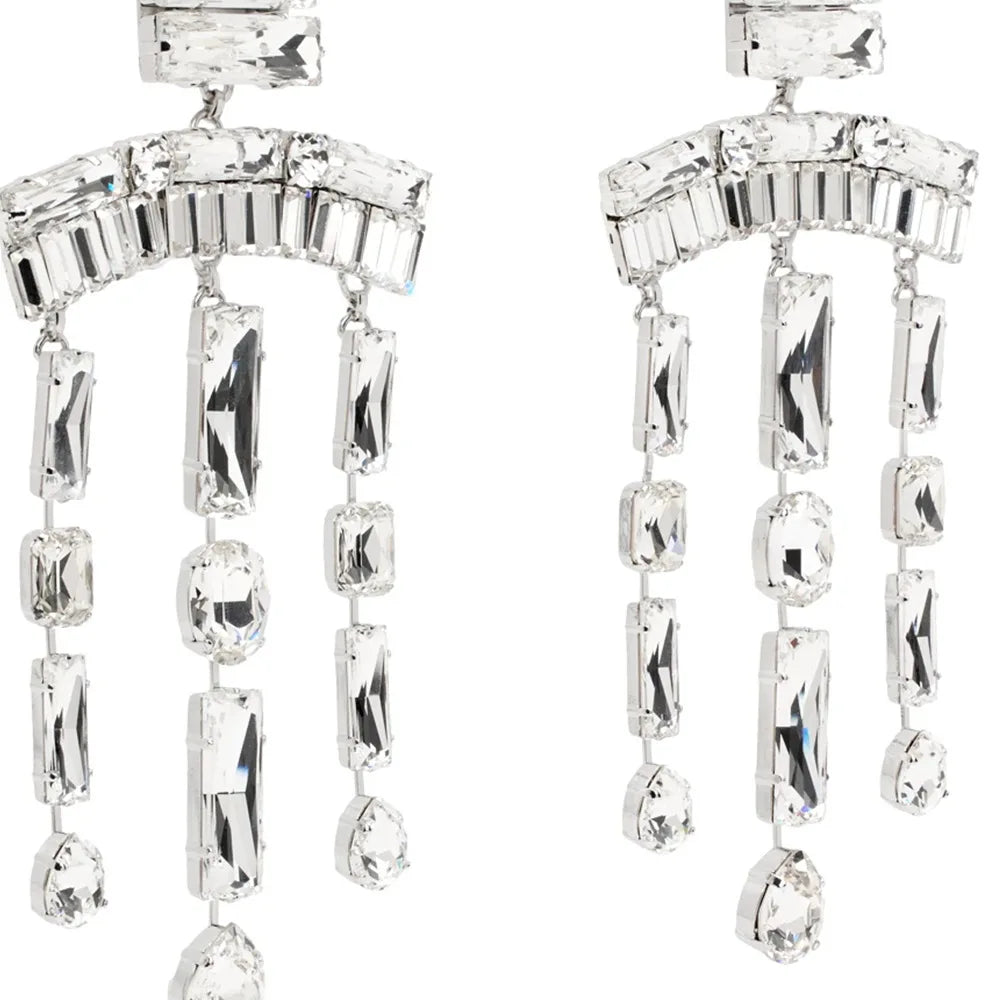 Long Crystal Tassel Rectangular Earrings