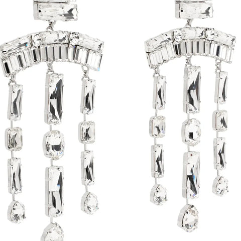Long Crystal Tassel Rectangular Earrings-Modern Baby Las Vegas