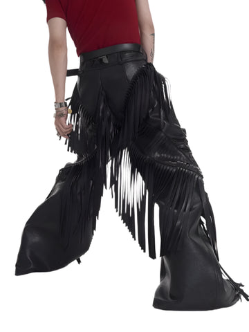Fringe Patch Leather Pants-Modern Baby Las Vegas