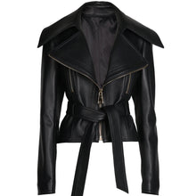Load image into Gallery viewer, Zipper Belted Leather Jacket
