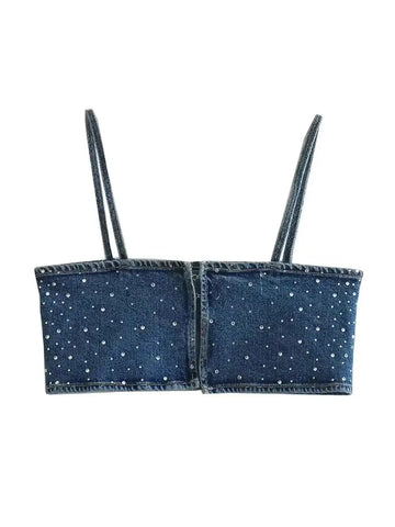 Crystal Denim Crop Tank Top-Modern Baby Las Vegas