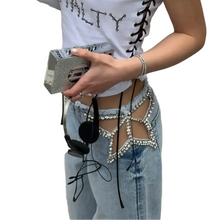 Load image into Gallery viewer, Light Blue Hollow Out Crystal Star Denim Jeans
