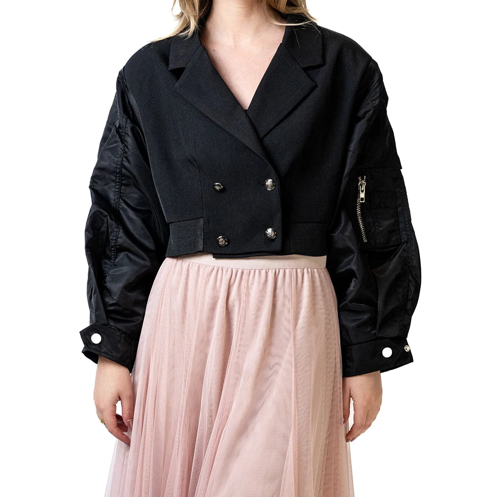 Short Patch Bomber Blazer Jacket-Modern Baby Las Vegas