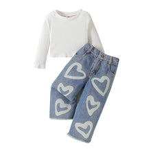 Load image into Gallery viewer, White Heart Denim Jean Set
