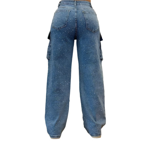 Crystal Cargo Denim Jeans-Modern Baby Las Vegas