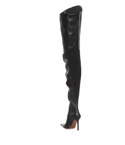 Leather Thigh-High Motorcycle Boots