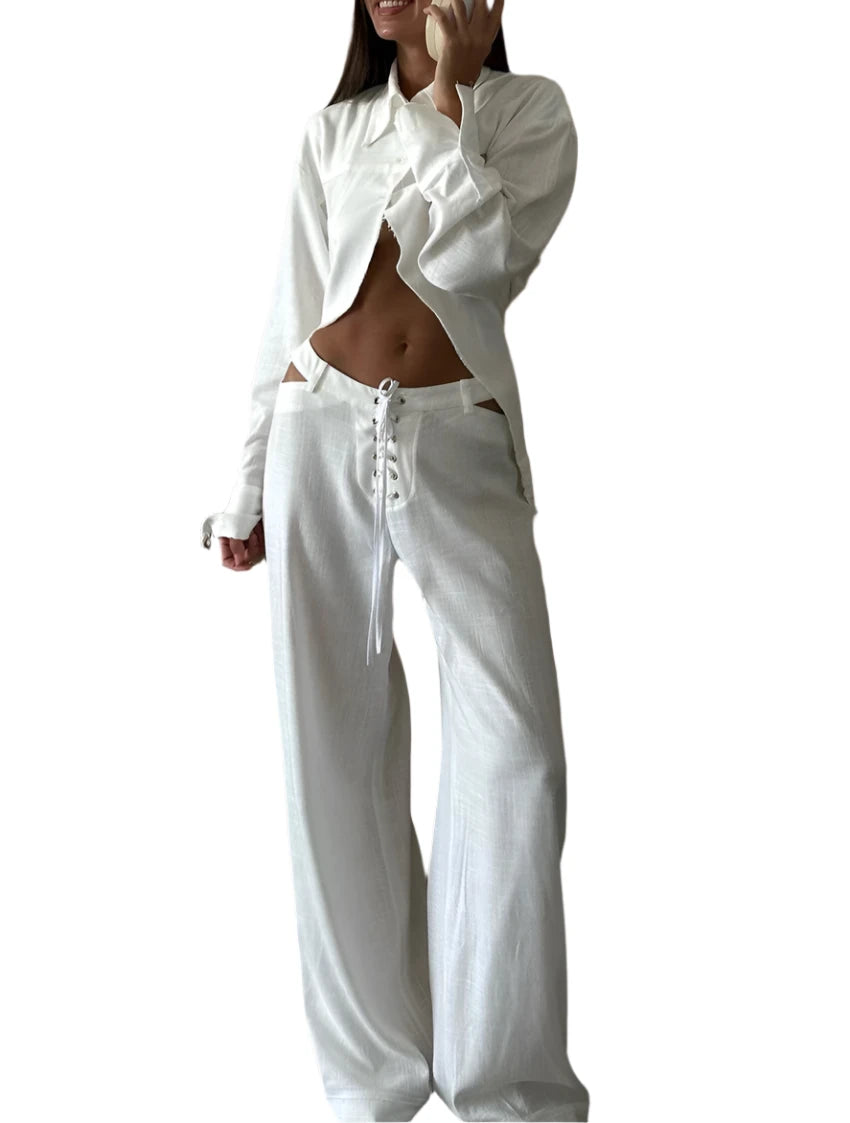 White Linen Pant Set