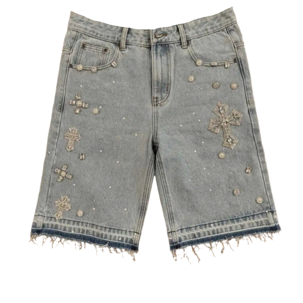 Crystal Pattern Denim Shorts