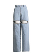 Load image into Gallery viewer, Rhinestone Hollow Out Wide-Leg Denim Jeans
