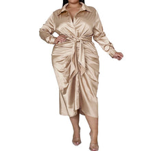 Load image into Gallery viewer, Satin Ruche Belted Dress
