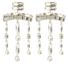 Load image into Gallery viewer, Long Crystal Tassel Rectangular Earrings
