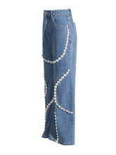 Load image into Gallery viewer, Swirl Crystal Design Denim Jeans
