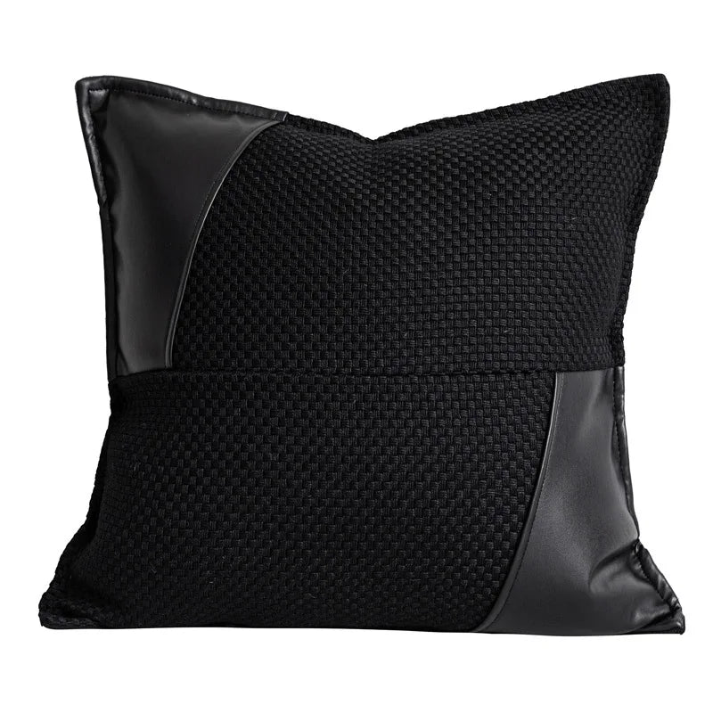 Black Leather Patch Textured Pillow Cover | Modern Baby Las Vegas