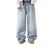 Load image into Gallery viewer, 3D Print Crystal Speckled Denim Jeans
