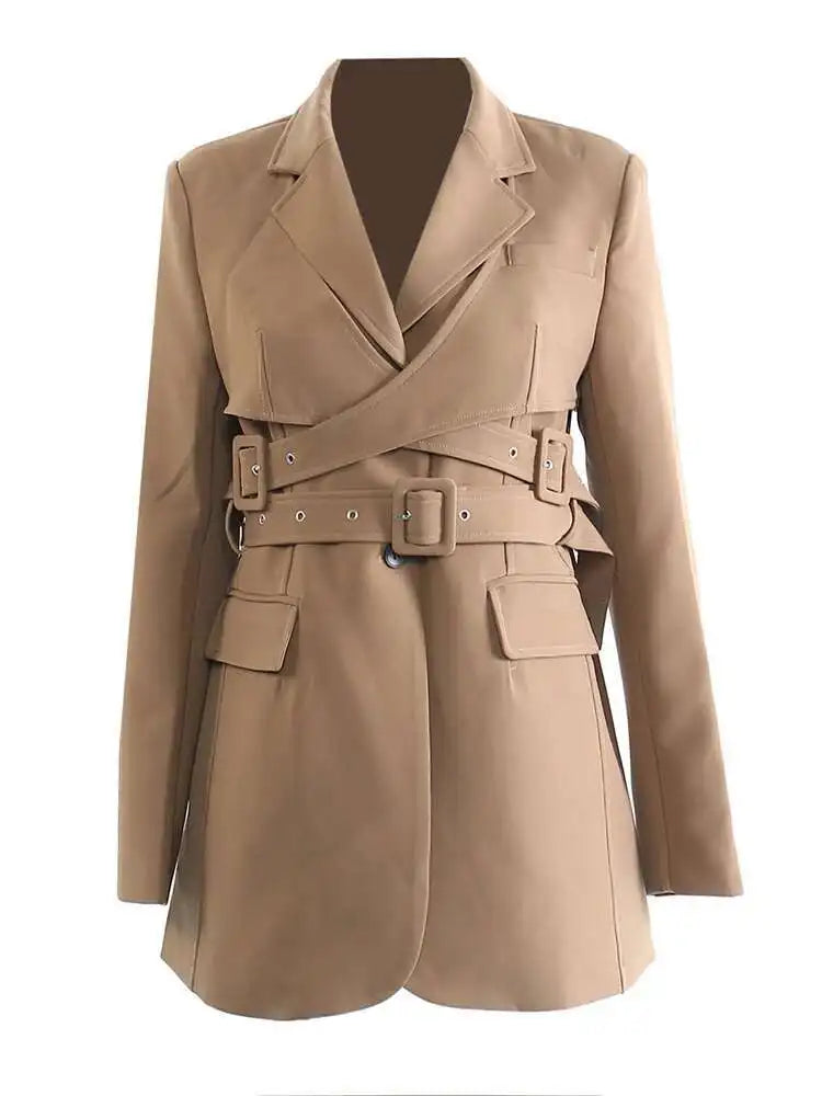 Irregular Belted Blazer Jacket