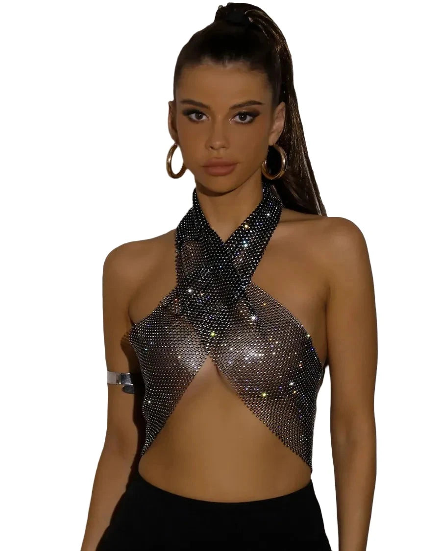 Mesh Rhinestone Crop Top