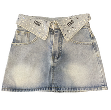 Load image into Gallery viewer, Crystal Folded Denim Skirt-Modern Baby Las Vegas

