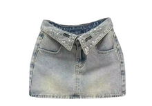 Load image into Gallery viewer, Crystal Folded Denim Skirt-Modern Baby Las Vegas
