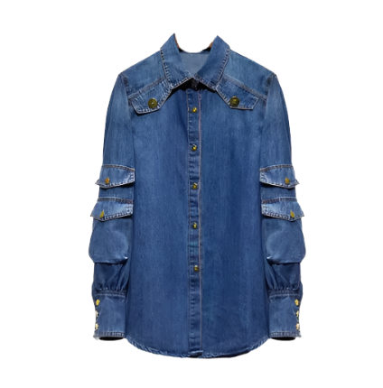 Multi-Pocket Denim Top