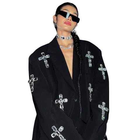 Rhinestone Cross Blazer Jacket-Modern Baby Las Vegas