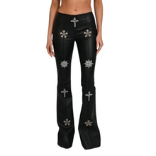 Load image into Gallery viewer, Diamond Beaded Leather Pant Set

