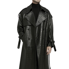 Load image into Gallery viewer, croc print leather trench coat- modern baby las vegas
