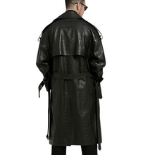Load image into Gallery viewer, Croc Print Leather Trench Coat
