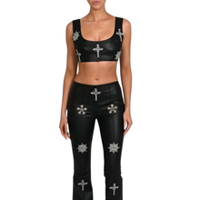 Load image into Gallery viewer, Diamond Beaded Leather Pant Set
