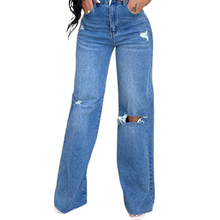 Load image into Gallery viewer, High Waist Wide-Leg Ripped Denim Jeans
