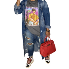 Load image into Gallery viewer, Long Ripped Denim Jacket
