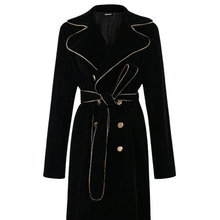 Load image into Gallery viewer, Black Velvet Gold Button Trench Coat
