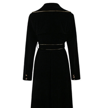 Load image into Gallery viewer, Black Velvet Gold Button Trench Coat
