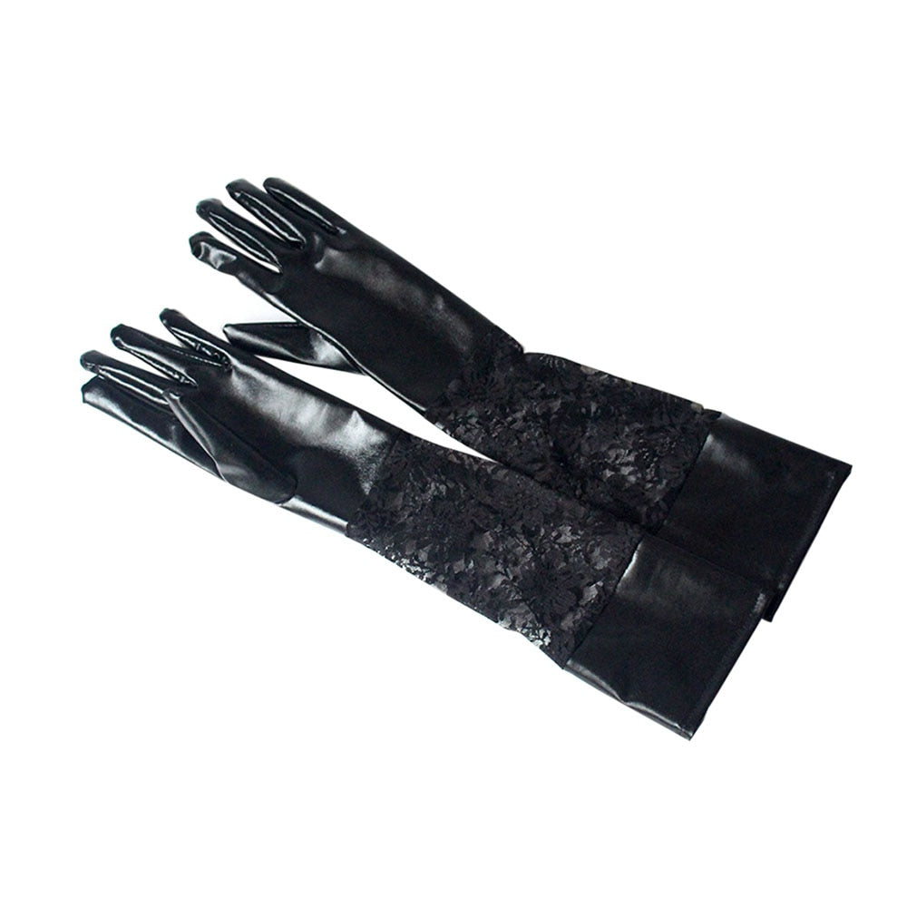 punk black leather lace gloves