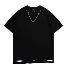 Load image into Gallery viewer, Ripped Round Neck T-Shirt with Chain
