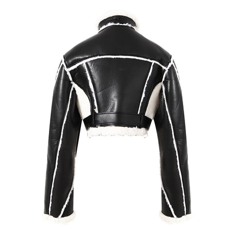 Leather Fur Buckle Jacket-Modern Baby Las Vegas
