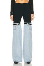 Load image into Gallery viewer, patch leather buckle denim pants
