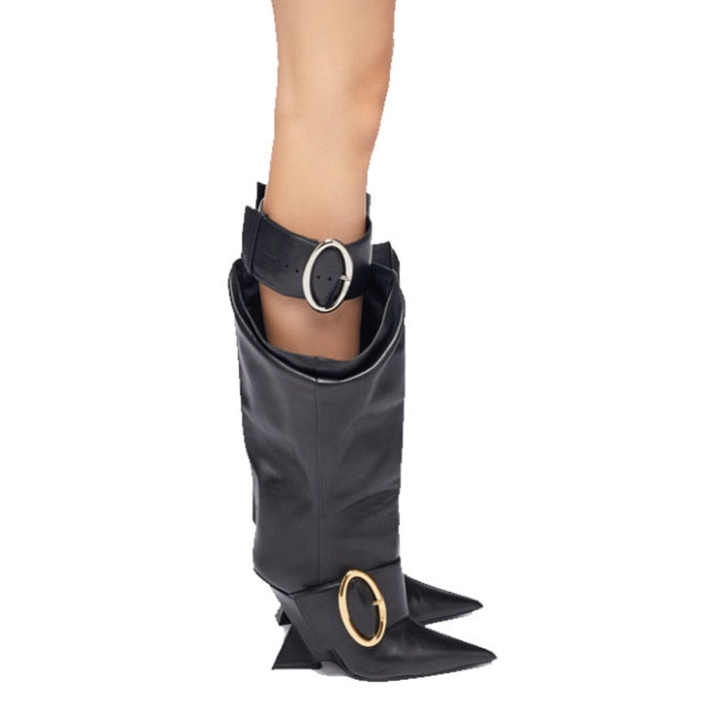 Hollow Out Circle Buckle Boots