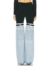 Load image into Gallery viewer, Patch Leather Buckle Denim Pants
