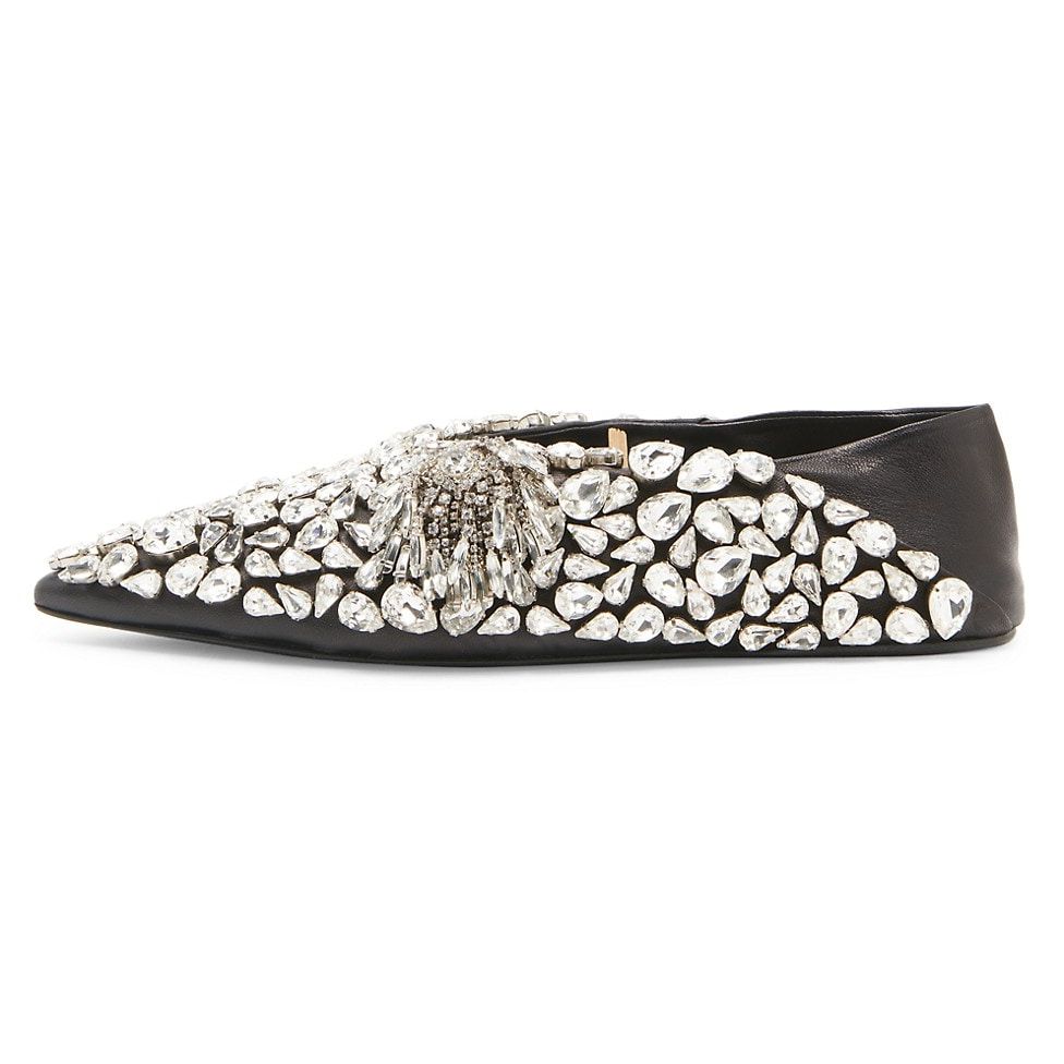 Pointed-Toe Leather Rhinestone Loafers