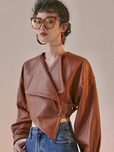 Load image into Gallery viewer, irregular leather crop jacket
