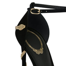 Load image into Gallery viewer, Open-Toe Gold Rhinestone Snake Sandals
