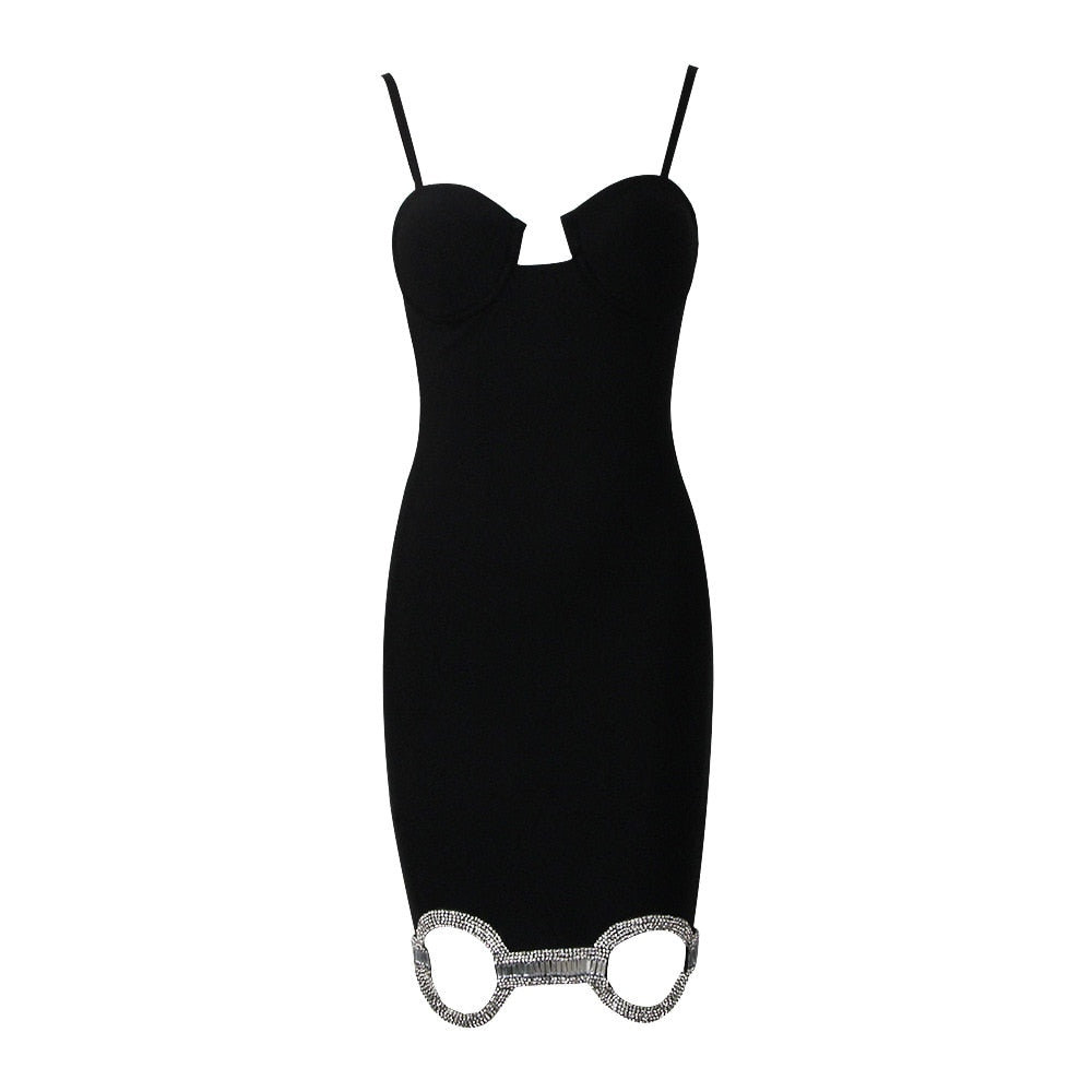 Black Rhinestone Mini Dress