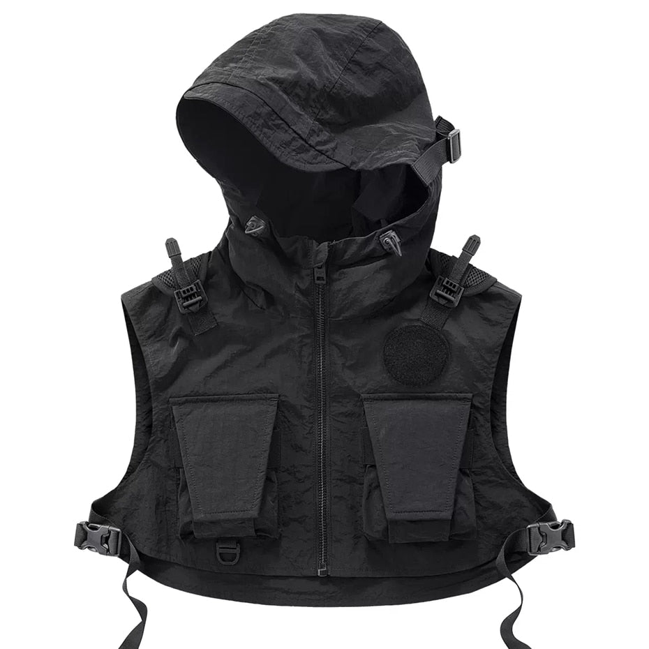 Black Cargo Tech Buckle Vest