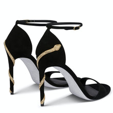 Load image into Gallery viewer, Open-Toe Gold Rhinestone Snake Sandals
