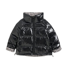 Load image into Gallery viewer, Black Plaid Puffer Coat
