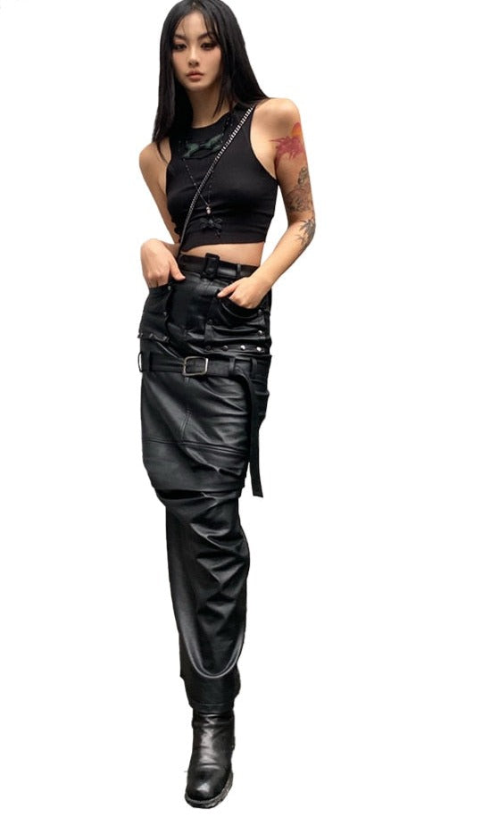 Leather Buckle Maxi Skirt