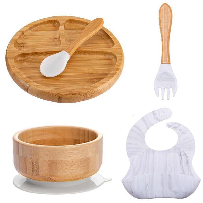 Marble Silicone + Bamboo Dinnerware Set