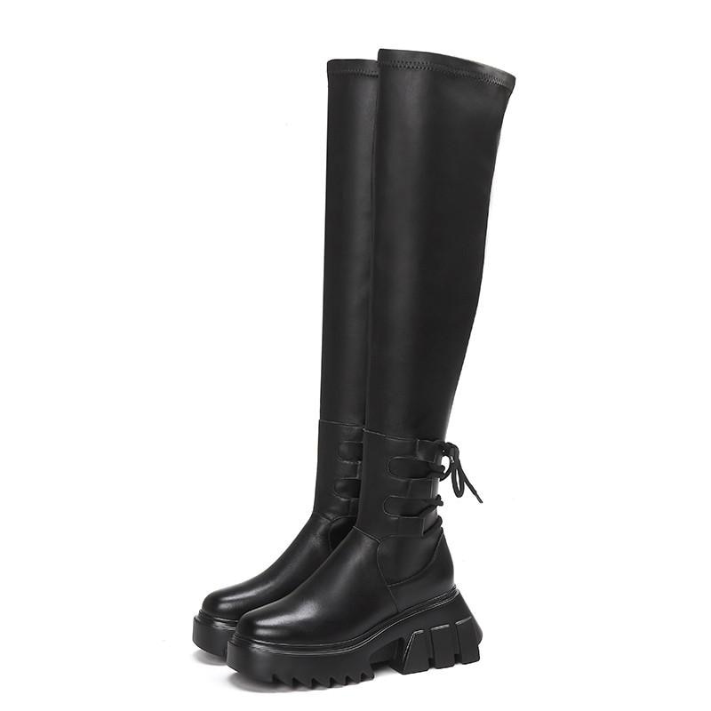 Leather Chunky Sole Tie Boots